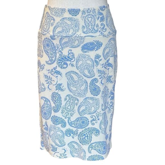 NWT LuLa Roe Cassie Paisley Print Pencil Skirt Cream/Blue Medium - Picture 10 of 10